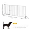 Freestanding Pet Gate Adjustable Wooden Dog Barrier 3 Panel Safety Fence w Lockable Door White 44.5-65.25x14.25x28