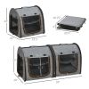 39" Portable Twin Compartment Show House Cat Cage/Condo, Soft-Sided Pet kennel, Dual Compartment, Soft Cushions & Storage Bag, Gray