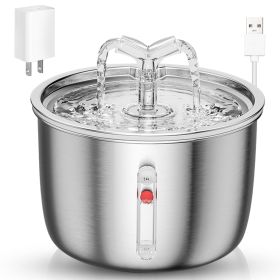 2L/67.6Oz Automatic Electric Pet Water Fountain Stainless Steel Pet Drinking Fountain Dog Water Dispenser with Water Level Ultra-quiet Pump