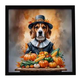 Beagle Thanksgiving Framed Metal Print Bathroom, Kitchen, Office, Home Decor Wall Art Ready to Hang, Square, 8X8