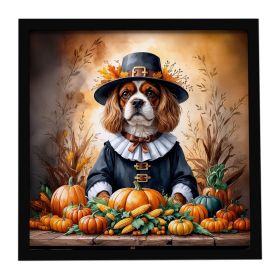 Cavalier Spaniel Thanksgiving Framed Metal Print Bathroom, Kitchen, Office, Home Decor Wall Art Ready to Hang, Square, 8X8