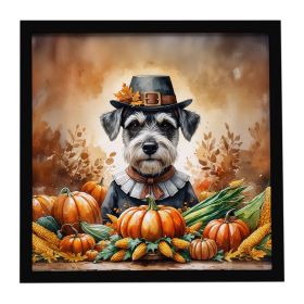 Schnauzer Thanksgiving Framed Metal Print Bathroom, Kitchen, Office, Home Decor Wall Art Ready to Hang, Square, 8X8