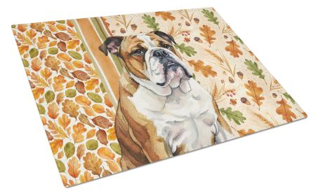 Brindle and White English Bulldog Heirloom Fall Glass Cutting Board Decorative Tempered Glass Kitchen Cutting and Serving Board Large Size Choppi