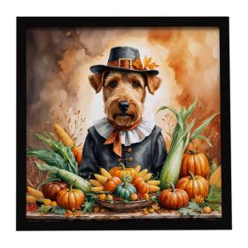 Airedale Terrier Thanksgiving Framed Metal Print Bathroom, Kitchen, Office, Home Decor Wall Art Ready to Hang, Square, 8X8