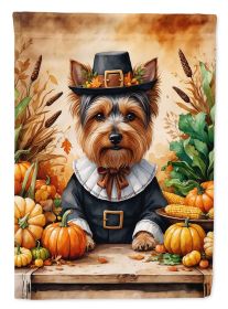 Yorkshire Terrier Thanksgiving House Flag Large Porch Sleeve Pole Decorative Outside Yard Banner Artwork Wall Hanging, Polyester, House Size