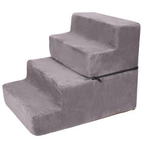 Dog Stairs Pet Step For Bed Couch Sofa Car 4 Steps Soft Foam Detachable Dogs Cats Climb Ladder (Option: irGrey)
