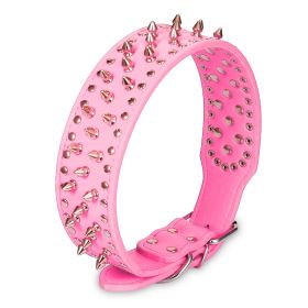Dog Leather Collar Spiked Studded Pet Dog Collar Adjustable Neck Pitbull Mastiff Collar (Option: LeatherCollarPinkS)