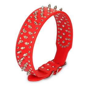 Dog Leather Collar Spiked Studded Pet Dog Collar Adjustable Neck Pitbull Mastiff Collar (Option: LeatherCollarRedS)