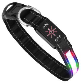 Light Up Dog Collar LED Dog Collar Safety Night Glowing Dog Collar with 9 Light Colors IPX7 Waterproof USB Rechargeable S/M/L (Option: LEDDogCollarS)