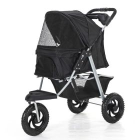 Three Wheel Folding Pet Stroller, Dog Jogger, Travel Carrier Adjustable Canopy Storage Brake Mesh Window (Color: Black)