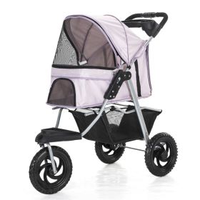 Three Wheel Folding Pet Stroller, Dog Jogger, Travel Carrier Adjustable Canopy Storage Brake Mesh Window (Color: lavender)