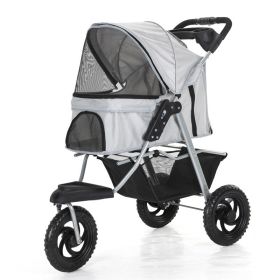 Three Wheel Folding Pet Stroller, Dog Jogger, Travel Carrier Adjustable Canopy Storage Brake Mesh Window (Color: gray)