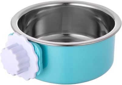 Removable Hanging Food Stainless Steel Water Bowl Cage Bowl for Dogs (Color: Blue)