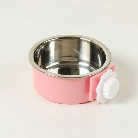 Removable Hanging Food Stainless Steel Water Bowl Cage Bowl for Dogs (Color: Pink)
