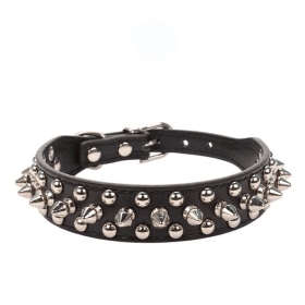 Spiked Studded Leather Dog Collar Rivets Pet Small Large Cat Pit Bull Adjustable (Color: Black, size: S)
