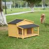 Dog House, Waterproof Dog Cage Kennel, Wooden Outdoor and Indoor Dog House, Raised Pet Kennel for Medium Dogs, Log Cabin Style with Porch