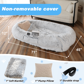 Human Dog Bed, 71"x45"x12" Size Fits You and Pets, Non-removeable Cover, Washable Faux Fur Dog Bed for People Doze Off, Napping Orthopedic Dog Bed (Color: gray, size: 6XL(Non-Detachable Dog Bed))