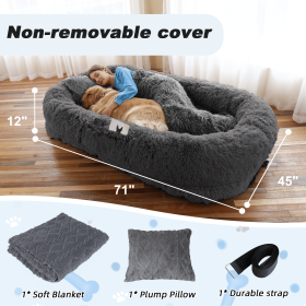 Human Dog Bed, 71"x45"x12" Size Fits You and Pets, Non-removeable Cover, Washable Faux Fur Dog Bed for People Doze Off, Napping Orthopedic Dog Bed (Color: DarkGrey, size: 6XL(Non-Detachable Dog Bed))