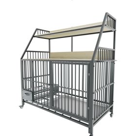 Large pet cage with storage rack, drawers with stainless steel food and water basins, double-layer storage rack made of iron frame and MDF material (Color: as Pic)