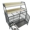 Large pet cage with storage rack, drawers with stainless steel food and water basins, double-layer storage rack made of iron frame and MDF material