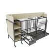 Large pet cage with storage rack, drawers with stainless steel food and water basin, made of iron frame and MDF material, sturdy, exquisite