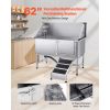 Stainless Steel Dog Washing Station, 62 inch Pet Grooming Tub w/ Ramp, PE Water Filter Board