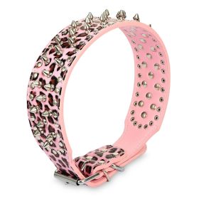 Dog Leather Collar Spiked Studded Pet Dog Collar Adjustable Neck Pitbull Mastiff Collar (Option: LeatherCollarLeoM)
