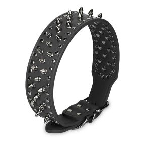 Dog Leather Collar Spiked Studded Pet Dog Collar Adjustable Neck Pitbull Mastiff Collar (Option: LeatherCollarBLKM)