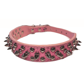 Spiked Studded Leather Dog Collar Rivets Pet Small Large Pit Bull Adjustable (Color: Pink Sparkle, size: S)